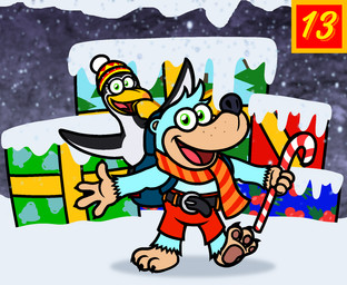 3_toes 4_fingers alternate_species anthro backpack beak beanie belt belt_buckle black_belt black_body black_claws black_feathers black_nose blue_backpack blue_body blue_fur blue_hair bottomwear brown_pawpads buckle carrying_another christmas_present claws clothed clothed_anthro clothed_male clothing duo eyelashes feathers feet female feral finger_claws fingers flippers fur gift green_eyes hair handstand happy hat hat_only headgear headgear_only headwear headwear_only holding_candy_cane holidays in_backpack left-handed looking_at_viewer male mostly_nude multicolored_body multicolored_feathers multicolored_scarf no_eyebrows number on_one_hand open_beak open_mouth open_smile orange_scarf outside pattern_clothing pattern_scarf pawpads pink_tongue red_bottomwear red_clothing red_shorts red_stripes scarf short_hair shorts smile smiling_at_viewer snow snowing striped_clothing striped_scarf stripes tan_body tan_feet tan_hands tan_inner_ear tan_skin text_box toe_claws toes tongue two_tone_body two_tone_feathers two_tone_scarf white_body white_feathers yellow_beak yellow_beanie yellow_clothing yellow_hat yellow_headwear captainquack64 banjo-kazooie christmas rareware banjo_(banjo-kazooie) kazooie avian bear bird mammal penguin polar_bear ursine 2023 colored digital_drawing_(artwork) digital_media_(artwork) english_description hi_res shaded simple_shading