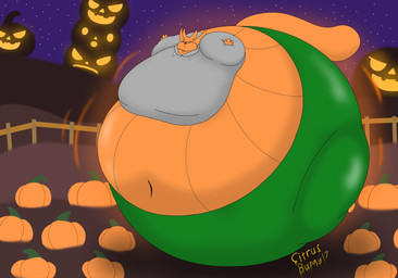 anthro belly belly_expansion big_belly big_cheeks big_moobs black_eyebrows black_eyewear black_glasses body_inflation bottomwear brown_nose clothing expansion eyebrows eyes_closed eyewear food fruit glasses green_bottomwear green_clothing green_leggings green_legwear green_pants grey_clothing grey_hoodie grey_topwear holidays hoodie hooves huge_belly huge_cheeks huge_moobs hyper hyper_belly hyper_inflation hyper_moobs immobile inflation jack-o'-lantern leggings legwear male moob_expansion moobs motion_lines navel night orange_body orange_ears orange_hooves orange_tail outside pants plant pumpkin pumpkin_inflation pumpkin_patch pumpkin_transformation smile solo spherical_inflation swelling swollen_cheeks tail tight_clothing topwear citrusbunny17 halloween microsoft ori_(series) xbox_game_studios reathe_(character) guardian_spirit 2025 absurd_res colored digital_media_(artwork) hi_res shaded signature