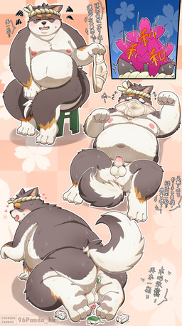 anthro armpit_hair balls belly blush bodily_fluids body_hair briefs butt clothing erection genitals kemono larger_but_small lying mahjong mahjong_tile male moobs navel nipples overweight overweight_male penis sitting small_penis solo tears text underwear 96panda mahjong_soul wanjirou canid canine canis domestic_dog mammal 2025 chinese_text digital_drawing_(artwork) digital_media_(artwork) hi_res translation_request