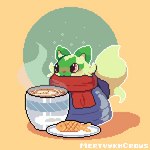 anthro beverage candy chocolate cookie dessert feral food fur green_body green_fur hot_chocolate multicolored_body multicolored_fur simple_background solo tail text yellow_body mertvykhcrows nintendo pokemon arthropod bee felid feline generation_9_pokemon hymenopteran insect mammal pokemon_(species) sprigatito 1:1 artist_name digital_media_(artwork) english_text signature