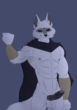 abs anthro arm_wrapping arm_wraps balls big_penis biped black_penis black_sclera bodily_fluids cheek_tuft cloak clothing darkened_genitalia darkened_penis ears_up erection facial_markings facial_tuft fist fluffy fluffy_tail foreskin fur fuzzy genital_fluids genitals glans grey_background grey_body grey_fur half-closed_eyes head_markings head_tuft humanoid_genitalia humanoid_penis looking_at_viewer male male_anthro markings mask_(marking) mostly_nude muscular muscular_anthro muscular_male narrowed_eyes nipples pecs penis pointy_ears precum prick_ears raised_arm red_eyes retracted_foreskin simple_background smile smiling_at_viewer standing tail tuft vein veiny_penis wrapped_arms wraps 0-jhon-0 dreamworks puss_in_boots_(franchise) death_(puss_in_boots) canid canine canis mammal wolf hi_res