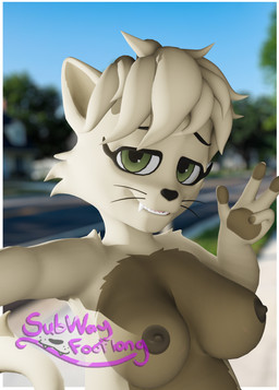 anthro bedroom_eyes big_breasts breasts clothed clothing day female female_anthro narrowed_eyes outside public seductive selfie solo topless topless_anthro topless_female whiskers subway_footlong enticia_(modeler) katelyn_malone domestic_cat felid feline felis mammal 3d_(artwork) absurd_res digital_media_(artwork) hi_res