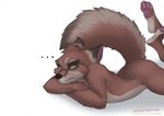 4_toes anthro brown_body brown_fur butt crossed_arms feet fluffy fluffy_tail fur lying male multicolored_body multicolored_fur nude pawpads pink_pawpads simple_background soles solo tail toes white_background yellow_eyes tashalisets goya_(tashalisets) canid canine fox mammal