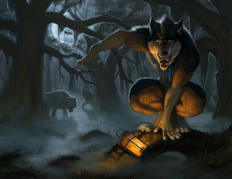 4_toes 5_fingers abs anthro biped brown_body brown_fur clothing convenient_censorship crouching detailed_background detailed_fur digitigrade feet feral fingerless_(marking) fingers fog forest front_view fur gloves_(marking) grass group lamp lantern light looking_at_viewer male markings moon muscular muscular_anthro muscular_legs muscular_male night open_mouth outside plant sky teeth toeless_(marking) toes tongue torn_clothing tree hibbary mythology canid canine canis mammal mythological_canine mythological_creature werecanid werecanine werecreature werewolf wolf 2021 detailed digital_media_(artwork) digital_painting_(artwork) painting_(artwork) shaded soft_shading