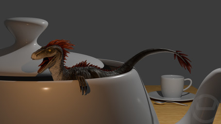 ambiguous_gender container cup feathers feral happy logo looking_at_viewer smile solo tea_cup tea_set teapot tongue tongue_out breakpod ark_survival_(series) utah_teapot dinosaur dromaeosaurid feathered_dinosaur feathered_scalie prehistoric_species reptile saurischian scalie theropod utahraptor 16:9 3d_(artwork) artist_logo blender_(artwork) digital_media_(artwork) hi_res watermark widescreen