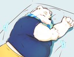 anthro bed belly big_belly blush eyes_closed furniture humanoid_hands kemono lying male overweight overweight_male scarf solo kumazawow torausimuma7 utau shirane_kan bear mammal polar_bear ursine 2022