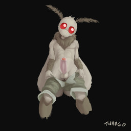 abs antennae_(anatomy) anthro arm_hair arm_tuft balls big_eyes black_background body_hair bottomwear bottomwear_down clothed clothing elbow_tuft erection foreskin fur fur_tuft genitals grey_bottomwear grey_clothing holding_clothing holding_object humanoid_genitalia humanoid_penis long_penis looking_at_viewer male neck_tuft no_sclera open_bottomwear open_clothing open_pants pants pants_down partially_clothed partially_retracted_foreskin penis red_eyes retracted_foreskin shorts simple_background skinny solo tuft undressing white_balls white_body white_penis white_skin wings twang rowan_(twang) arthropod insect lepidopteran moth 1:1 2017 hi_res signature
