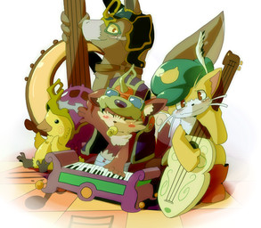 aged_down ambiguous_gender anthro blush clean_diaper clothed clothing diaper feral group headgear kemono male music object_in_mouth pacifier pacifier_in_mouth playing_music wearing_diaper young young_anthro young_feral dagasi fairy_musketeers alektor_(fairy_musketeers) cane_(fairy_musketeers) esel_(fairy_musketeers) randagio_(fairy_musketeers) avian canid canine canis domestic_cat domestic_dog equid equine felid feline felis horse mammal digital_media_(artwork)