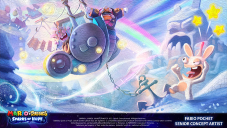 ambiguous_anthro ambiguous_gender anchor annoyed anthro arrow_sign band-aid band-aid_on_face bandage bandage_on_face black_eyes blonde_hair blue_clothing blue_coat blue_sky blue_topwear boat buckteeth cave chain clothed clothed_anthro clothed_male clothing cloud coat day dress facial_hair featureless_crotch featureless_legs female female_anthro fist floppy_ears furrowed_brow group hair hand_on_own_head happy hat headgear headwear holding_map holding_object holding_stick larger_anthro larger_male light lop_ears male male_anthro mitten_hands multicolored_body mustache noseless nude_ambiguous nude_anthro on_one_leg open_mouth open_smile orange_facial_hair orange_mustache outside pawpads peaked_cap pink_tongue purple_scarf rainbow raised_hands rock scarf size_difference sky smaller_ambiguous smaller_anthro smaller_female smile snow standing star_(shape) stick sun tan_body tan_eyelids tan_inner_ear tan_pawpads tan_skin teal_clothing teal_dress teeth text title tongue topwear two_tone_body vehicle watercraft white_clothing white_hat white_headwear winter wounded fabio_pochet mario_bros mario_plus_rabbids_sparks_of_hope nintendo raving_rabbids rayman_(series) ubisoft captain_orion rabbid_rosalina lagomorph mammal rabbid 16:9 2022 4k absurd_res artist_name colored crossover digital_drawing_(artwork) digital_media_(artwork) english_description english_text hi_res lighting official_art shaded widescreen