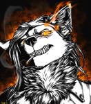 abstract_background angry anthro cigarette clothed clothing female glowing glowing_eyes piercing smile solo conditional_dnp ratte legacy_(ratte) beyle canid canine faraden fox mammal new_faraden 2017 digital_media_(artwork)