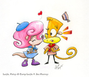 anthro brown_body clothed clothing dress duo eyes_closed female footwear hair hat headgear headwear heart_symbol kissing male open_mouth orange_body pink_hair shirt shoes simple_background smile standing surprised tail topwear uniform white_background young young_anthro young_female young_male paradoxal camp_lazlo cartoon_network lazlo_(camp_lazlo) patsy_smiles haplorhine herpestid mammal mongoose monkey primate 2005 dated signature traditional_media_(artwork)