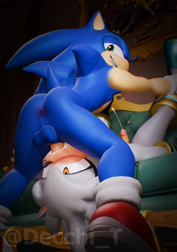 anthro anus backsack balls blue_body blue_fur blush bodily_fluids clothed clothing cum cum_while_penetrated cumshot deep_throat duo ejaculation erection face_fucking fellatio footwear fur furniture genital_fluids genitals gloves green_eyes hands-free handwear holding_both_legs humanoid_genitalia humanoid_penis irrumatio looking_back male male/male male_penetrated male_penetrating male_penetrating_male mostly_nude nude oral oral_orgasm oral_penetration orgasm painting_(object) penetration penile penis penis_in_mouth sex smile sofa sofa_sex tail decchi_t blendrdragon_(modeler) kabalmystic_(modeler) sega sonic_the_hedgehog_(series) silver_the_hedgehog sonic_the_hedgehog eulipotyphlan hedgehog mammal 3d_(artwork) digital_media_(artwork)
