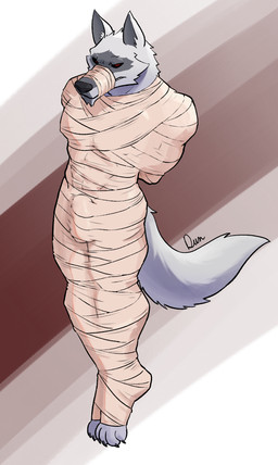 4_toes angry annoyed anthro bdsm bondage bound bulge cheek_tuft chin_tuft claws facial_markings facial_tuft feet fluffy fluffy_tail fully_bound fur fuzzy grey_body grey_fur hands_behind_back head_markings head_tuft helpless legs_together looking_at_viewer male markings mask_(marking) mummy_wrappings muscular muscular_anthro muscular_male muzzle_(object) muzzled neck_tuft nude pointy_ears prick_ears red_eyes restrained restrained_arms restrained_legs restraints simple_background solo standing tail tied_muzzle toes tuft wrapped_body wrapped_up wrappings wraps asou dreamworks puss_in_boots_(franchise) death_(puss_in_boots) canid canine canis mammal wolf hi_res