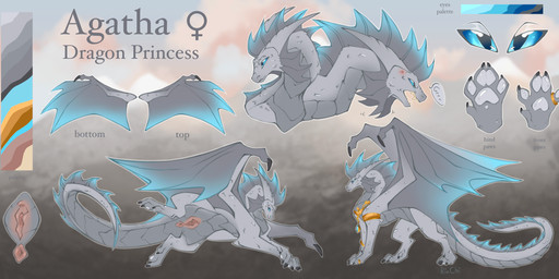 accessory anus blue_eyes female feral genitals grey_body horn paws presenting presenting_anus presenting_vulva solo text vulva wings rin_chi european_mythology mythology dragon mythological_creature mythological_scalie scalie western_dragon absurd_res hi_res model_sheet reference_image