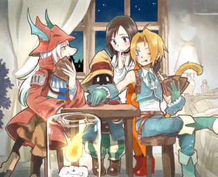 against_furniture against_surface against_table arm_on_table arms_bent bed bent_arm bent_legs blonde_hair blue_eyes brown_hair candle card card_game card_hand clothed clothing elbow_on_table empty_eyes female furniture gaming green_eyes group hair hands_on_furniture hands_on_table hat headgear headwear holding_card holding_object inside lamp leaning leaning_on_furniture leaning_on_table leaning_sideways leg_over_edge legs_over_edge lit_candle male night noseless over_edge raised_hand shadow_face sitting smile stool table tail tongue tongue_out tucked_arm white_hair wood wood_furniture wood_stool wood_table yellow_eyes mare_(artist) final_fantasy final_fantasy_ix square_enix freya_crescent garnet_til_alexandros_xvii vivi_ornitier zidane_tribal black_mage_(final_fantasy) burmecian genome_(final_fantasy) haplorhine human humanoid mammal monkey primate rodent tailed_humanoid hi_res