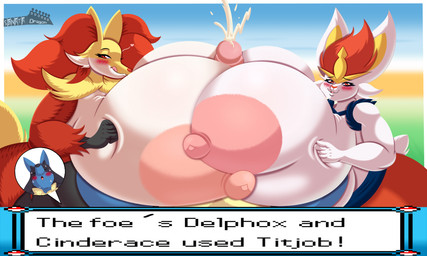 anthro areola big_breasts big_nipples blush bodily_fluids breast_play breast_squish breasts breasts_frottage collaborative collaborative_sex collaborative_titfuck cum cumshot curvy_figure ejaculation female fur genital_fluids group group_sex huge_breasts hyper hyper_breasts looking_at_viewer mature_anthro mature_female multicolored_body multicolored_fur nipples nude orgasm_face pink_areola pink_nipples sex squish text threesome titfuck sonatadragon nintendo pokemon cinderace delphox generation_4_pokemon generation_6_pokemon generation_8_pokemon lucario pokemon_(species) 5:3 hi_res