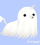 ambiguous_gender beady_eyes blue_background cocone colored feral fur hair horn livly_(species) long_fur long_hair monocorn_(livly) simple_background solo tail tail_tuft tuft watermark white_body white_fur