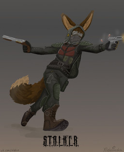 anthro bangs boots bulletproof_vest clothing covered_face ears_up eyewear footwear glasses gun male mask military monotone_background ranged_weapon safety_glasses shoes shooting_gun solo stalker tail weapon wearing_mask xleb0rezka s.t.a.l.k.e.r. faraday_(yellow_fire) canid canine fennec_fox fox mammal true_fox 2021 hi_res