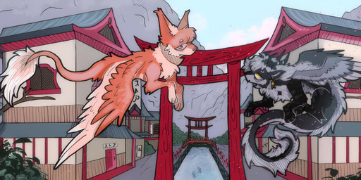 banner duo duo_focus female feral group gryfcon japan male unknown_artist mythology avian gryphon mythological_avian mythological_creature absurd_res digital_media_(artwork) hi_res tagme upscale
