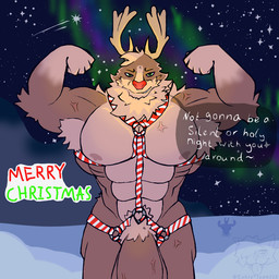 abs anthro armpit_hair aurora_(phenomenon) bdsm big_butt big_penis body_hair butt flexing flexing_bicep genitals glowing glowing_nose green_eyes harness holiday_message holidays horn huge_butt huge_penis hyper hyper_butt hyper_genitalia hyper_penis light logo male merry_christmas muscular muscular_male nipples pecs penis pubes red_nose shooting smile smiling_at_viewer smirk smirking_at_viewer snow snowman solo speech_bubble star stripes text vein veiny_muscles veiny_penis kahto_taph42 christmas rudolph_the_red-nosed_reindeer deer humanoid mammal new_world_deer reindeer 1:1 artist_logo english_text lighting shaded signature
