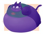 ambiguous_gender anthro blue_body blue_fur blueberry_inflation bottomless chubby_cheeks clothed clothing eyewear food fur glasses hyper hyper_inflation immobile inflation lying on_front pancake smile solo spherical_inflation tight_clothing wobbling fauvfox domestic_cat felid feline felis mammal hi_res