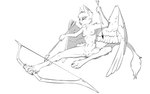 absurd_res angel angry_eyes anthro arrow_(weapon) bow_(weapon) breasts dragon feathered_dragon feathered_scalie feathers female flying fur furred_dragon furred_scalie genitals hi_res hybrid monochrome mythological_creature mythological_scalie mythology nipple_dip nipples nude pussy ranged_weapon scalie sketch small_breasts solo tail tail_feathers weapon wings zafara_(artist) zafara_(character)
