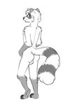 anthro backsack balls butt ears_up facial_markings fluffy fur genitals gloves_(marking) head_markings head_tuft leg_markings looking_back male male_anthro markings mask_(marking) nude plantigrade raised_tail rear_view ring_(marking) ringed_tail simple_background smile smile_lines snout socks_(marking) solo striped_markings striped_tail stripes tail tail_markings tuft white_background cloudpie conditional_dnp perchik_(perchik) mammal procyonid raccoon 2021 2:3 absurd_res black_and_white clip_studio_paint_(artwork) digital_drawing_(artwork) digital_media_(artwork) full-length_portrait hi_res monochrome portrait sketch