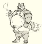 anthro belly big_belly bottomwear bulge clothing ear_piercing ear_ring male moobs nipples overweight overweight_male piercing ring_piercing shirt shorts simple_background smoking solo topwear tora_gy mammal procyonid raccoon 2025