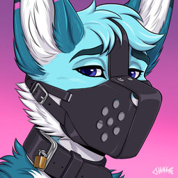 anthro bdsm_collar bdsm_gear blue_body blue_eyes blue_fur collar fur gag gagged gradient_background leather lock looking_at_viewer male male_anthro multicolored_body multicolored_fur muzzle_(object) muzzle_gag muzzled padlock pink_background simple_background solo thick_collar white_body white_fur junkieboi zee_(zfursee) canid canine fennec_fox fox mammal true_fox hi_res icon