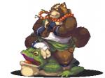 clothing duo jewelry male necklace overweight overweight_male robe tattoo nanadragon4 lifewonders tokyo_afterschool_summoners gyobu_(tas) amphibian canid canine frog mammal raccoon_dog tanuki 4:3 digital_media_(artwork) pixel_(artwork)