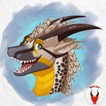 anthro feathers green_eyes horn male open_mouth solo reddragon mythology gem_(gembirb) dragon mythological_creature mythological_scalie scalie western_meadowlark 1:1 digital_media_(artwork) headshot_portrait hi_res portrait