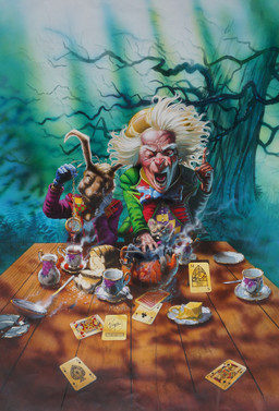 angry anthro beverage brown_body brown_fur clothing container cup detailed_background elderly extreme_size_difference fur furniture gloves group hair handwear holding_watch looking_down male open_mouth outside plant size_difference suit_symbol table tea tea_cup tree white_hair wood wood_furniture wood_table dermot_power alice_in_wonderland virgin_games wonderland_(video_game) dormouse_(alice_in_wonderland) mad_hatter march_hare human lagomorph leporid mammal mouse murid murine rabbit rodent 1990 absurd_res cover hi_res traditional_media_(artwork) video_game_cover