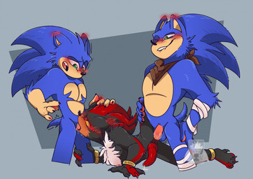 anal anal_penetration andromorph andromorph/male animal_genitalia animal_penis anthro bandage_wraps bite biting_lip biting_own_lip blush blush_lines bodily_fluids canine_genitalia canine_penis clitoral_sucking cunnilingus feet fingers genital_fluids genitals group hand_on_leg humanoid_genitalia humanoid_penis intersex intersex/male leaking_precum leg_grab male male/male male_penetrated male_penetrating male_penetrating_male oral penetration penile penile_penetration penis penis_in_ass precum raised_leg scarf self_bite sex square_crossover tail toes trio vaginal yellow_sclera impydragon sega sonic_boom sonic_the_hedgehog_(series) shadow_the_hedgehog sonic_the_hedgehog hi_res trans_(lore) trans_man_(lore)