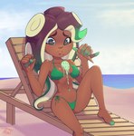 beach beach_chair bikini bikini_bottom bikini_top breasts clothing dark_body dark_skin dessert feet female food ice_cream ice_cream_cone ice_cream_on_breasts navel pseudo_hair sad seaside solo swimwear tentacle_hair tentacles two-piece_swimsuit throat_(artist) nintendo splatoon marina_(splatoon) animal_humanoid cephalopod cephalopod_humanoid humanoid marine marine_humanoid mollusk mollusk_humanoid octarian octoling hi_res