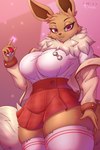 2022 2:3 5_fingers anthro anthrofied artist_name big_breasts bottomwear breasts clothed clothing complextree curvy_anthro curvy_female curvy_figure digital_media_(artwork) eevee english_text eyebrows eyelashes female fingers fur generation_1_pokemon gym_leader hi_res holding_object holding_pokeball hourglass_figure hourglass_figured_anthro hourglass_figured_female huge_breasts legwear looking_at_viewer mammal nintendo pokeball pokemon pokemon_(species) skirt solo squish text thick_thighs thigh_highs thigh_squish url voluptuous wide_hipped_anthro wide_hipped_female wide_hips