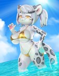accessory anthro bangs bangs_pinned_back beach big_breasts bikini bikini_thong bikini_top breasts claws clothed clothing clothing_pull colored_nails female food fur fur_tuft glistening glistening_clothing gold_bikini gold_lipstick grey_body grey_fur hair hair_accessory hairpin hand_on_hip kemono leopard_spots light lipstick looking_at_viewer makeup markings multicolored_body multicolored_ears multicolored_fur multicolored_hair multicolored_tail nails navel orange_eyes outside pigtails popsicle popsicle_melting sea skimpy skimpy_bikini smile smug_expression smug_face solo spots spotted_body spotted_fur squish sunlight swimwear tail three-quarter_view tuft two-piece_swimsuit water white_body white_fur yellow_eyes drharkness drharkness_(modeler) two_beasts_or_not_to_beast yukino_hariba felid mammal pantherine snow_leopard 3d_(artwork) absurd_res digital_media_(artwork) hi_res portrait three-quarter_portrait
