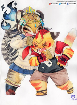 anthro biped blush bottomwear chibi clothed clothing duo eyes_closed female fingerless_gloves footwear fully_clothed fur gloves hair handwear jewelry legwear male open_mouth school_uniform shoes shorts simple_background skirt smile uniform white_background murazaki felid feline mammal pantherine tiger 2021 absurd_res hi_res painting_(artwork) traditional_media_(artwork) traditional_painting_(artwork) traditional_watercolor_(artwork) watercolor_(artwork)