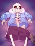 2015 animated_skeleton blush bodily_fluids bone clothed clothing first_person_view humanoid male not_furry sans_(undertale) skeleton skull solo sweat tentabat undead undertale undertale_(series) undressing