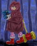 anthro boots clothing disembodied_head female footwear forest hair hammer looking_at_viewer machine outside pink_body pink_hair plant robe shoes tools tree heartlessangel3d sega sonic_the_hedgehog_(series) amy_rose metal_sonic eulipotyphlan hedgehog mammal robot 4:5 absurd_res hi_res