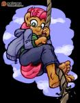 anthro barefoot biped climbing embarrassed feet female freckles low-angle_view patreon_logo plantigrade rope rope_climbing scared soles solo text toes website_logo smudge_proof friendship_is_magic hasbro my_little_pony patreon babs_seed_(mlp) alpha_channel hi_res sketch url