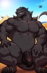absurd_res anthro claws drks genitals godzilla godzilla_(series) hi_res kaiju male monster muscular muscular_anthro muscular_male nipples pecs penis reptile scalie solo tail teeth toho
