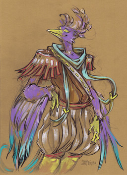 anthro avian_feet beak biped blue_body bottomwear clothed clothing feathered_crest feathered_wings feathers femboy green_eyes head_crest male noble_outfit pink_body tail tail_feathers winged_arms wings fexazaur gyro_feather avian bird galliform peafowl phasianid absurd_res hi_res