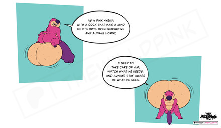 anthro balls belly big_balls big_penis fur genitals huge_balls huge_penis hyper hyper_balls hyper_genitalia hyper_penis male penis pink_body pink_fur pink_nose solo speech_bubble text thewilldpink jeffrey_taggart hyena mammal digital_media_(artwork) english_text watermark