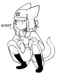 anthro boots bottomwear clothed clothing coat crouching female footwear hair hat headgear headwear legwear pants plantigrade russian shoes simple_background slav_squat solo text topwear trenchcoat tsundere ushanka white_background deadmimicked slavcat domestic_cat felid feline felis mammal 2017 cyrillic_text line_art monochrome russian_text