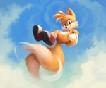 anthro backpack clothing gloves handwear male outside sky smile solo mousenoises sega sonic_the_hedgehog_(film) sonic_the_hedgehog_(series) sonic_the_hedgehog_2_(film) miles_prower canid canine fox mammal digital_media_(artwork) signature