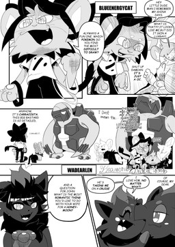5_panel_comic ambiguous_gender answer anthro biped black_text clothed clothing dialogue eyelashes feral group hair looking_at_another male motion_lines neck_tuft open_mouth open_smile pawpads paws profanity pupils quadruped question question_mark questions_and_answers sharp_teeth smile speech_bubble standing tail talking_to_another teeth text text_box tongue tuft white_pupils white_sclera heavenlyproductions nintendo pokemon carracosta fossil_pokemon generation_4_pokemon generation_5_pokemon pokemon_(species) shinx zorua 2026 absurd_res comic english_text hi_res monochrome