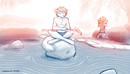 anthro barefoot chest_tuft clothed clothing crossed_legs crosslegged_pose digitigrade eyes_closed feet garden holding_object lamp lantern male meditation outside rake rock sand sitting smile solo tools topless tuft conditional_dnp tom_fischbach twokinds zen_(twokinds) canid canine canis keidran mammal wolf 2020 7:4 adobe_photoshop_(artwork) digital_media_(artwork) hi_res monochrome sketch
