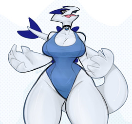 anthro anthrofied big_breasts biped blue_clothing blue_swimwear breasts clothing collar female grey_eyes huge_breasts one-piece_swimsuit open_mouth pokemorph solo swimwear tail thick_thighs tongue white_body white_sclera wide_hips monty_smug nintendo pokemon generation_2_pokemon legendary_pokemon lugia pokemon_(species) 2025