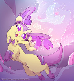 accessory action_pose female feral furgonomics illusion jewelry leg_markings looking_aside magic markings open_mouth pink_markings pink_nose pose purple_eyes quadruped ribbons_(anatomy) ring side_view socks_(marking) solo tail tail_accessory tail_jewelry tail_ring tongue yellow_body fuf nintendo pokemon eeveelution generation_6_pokemon pokemon_(species) sylveon 2019 hi_res