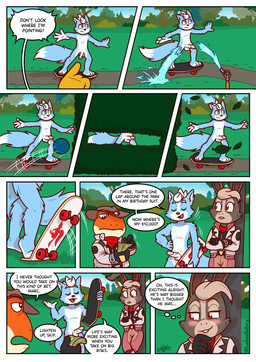 5_fingers anthro ball balls biped blue_body blue_fur blush clothed clothing countershade_fur countershade_torso countershading dialogue dipstick_tail erection eyes_closed fingers fur genitals gesture glans group hand_gesture hat headgear headwear humanoid_genitalia humanoid_penis leaf male markings money nude open_mouth open_smile orange_body outdoor_nudity penis pointing public public_nudity skateboard skateboarding smile solo speech_bubble tail tail_markings text thought_bubble trio vehicle water luchosfactory nintendo star_fox the_simpsons marcus_mccloud peppy's_granddaughter slippy's_son amphibian canid canine fox frog lagomorph leporid mammal rabbit absurd_res comic english_text hi_res multiple_scenes